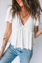 Textured Knit V Neck Back Bow Knot Top | S-XL