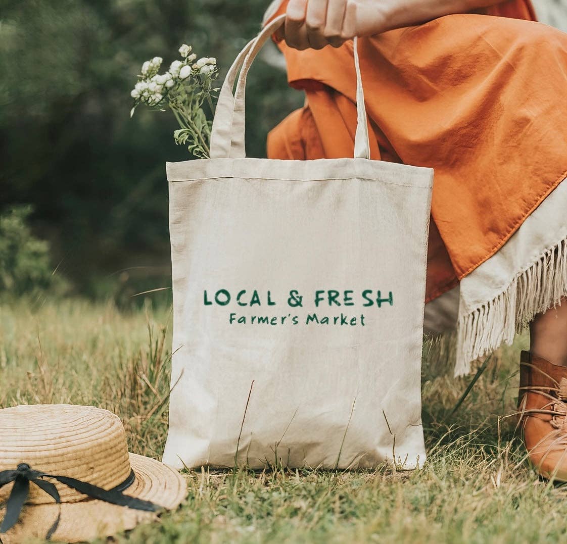 Local & fresh farmers market tote bag