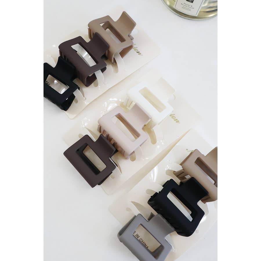 3-Pcs Neutral Color Mini Rectangle Hair Claw Set