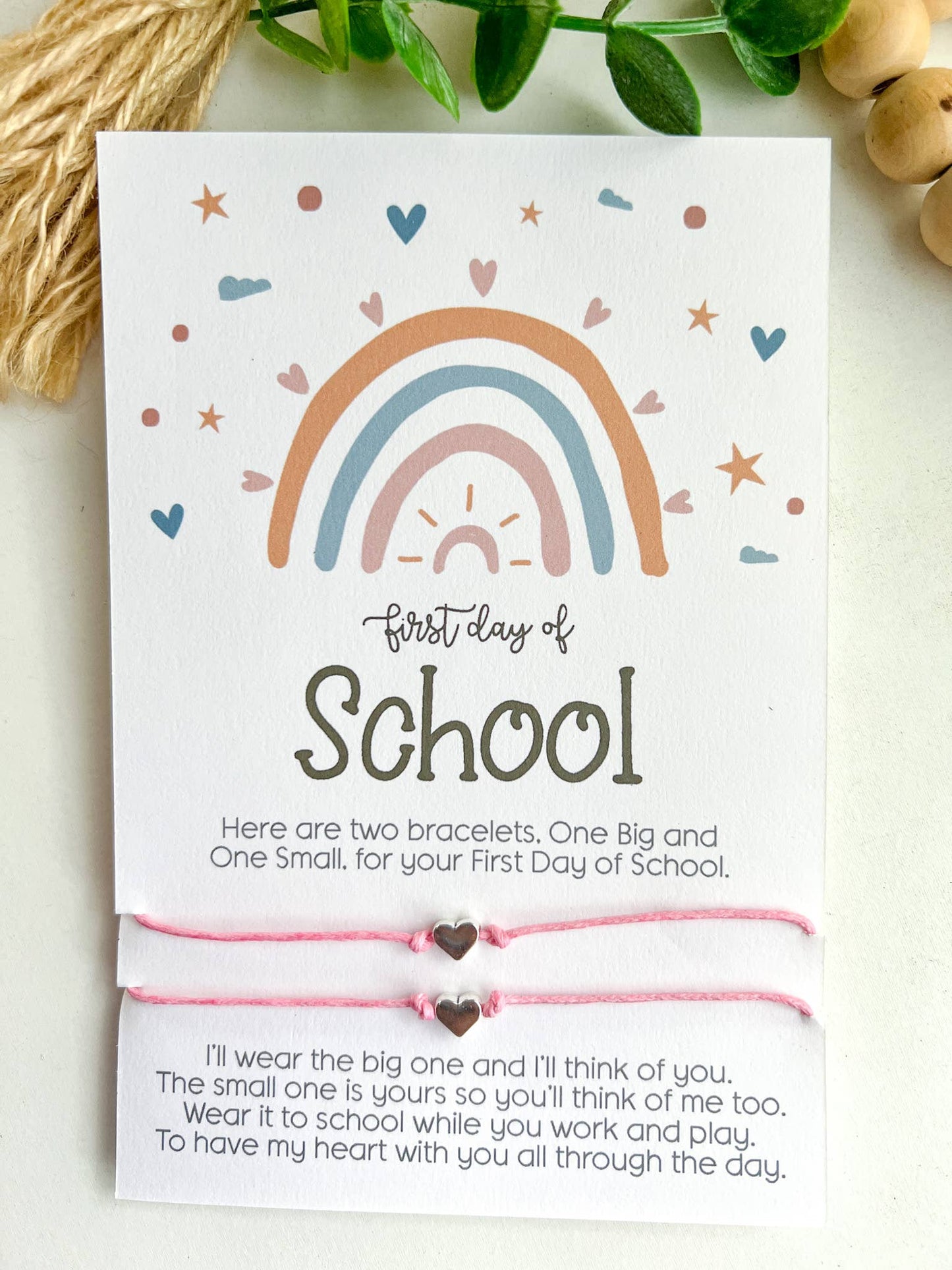 🌈 First Day of School Matching Bracelet Set – Aqua Heart Edition 💙