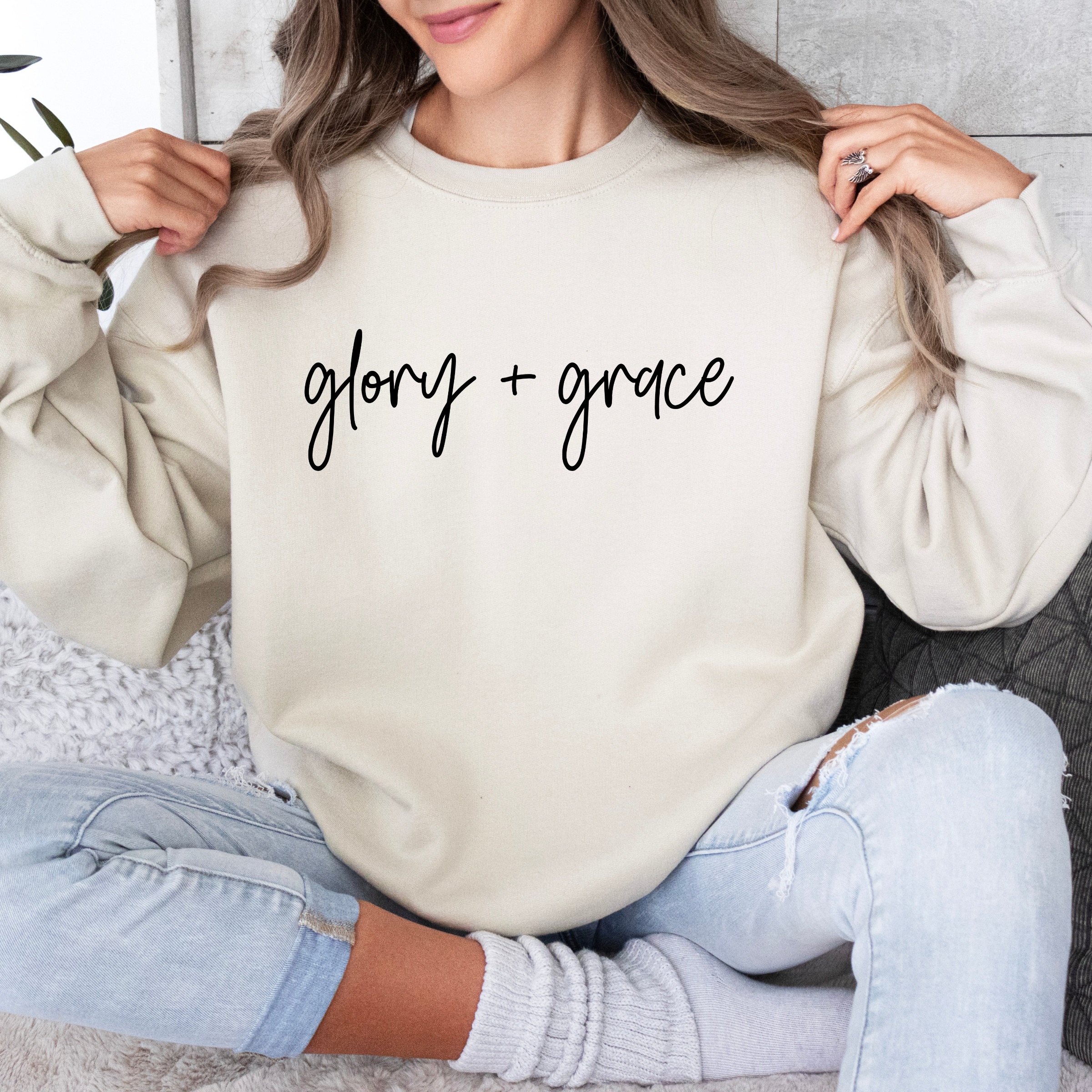 Glory + Grace Sweatshirt - Graphic Christian Tee - Spring