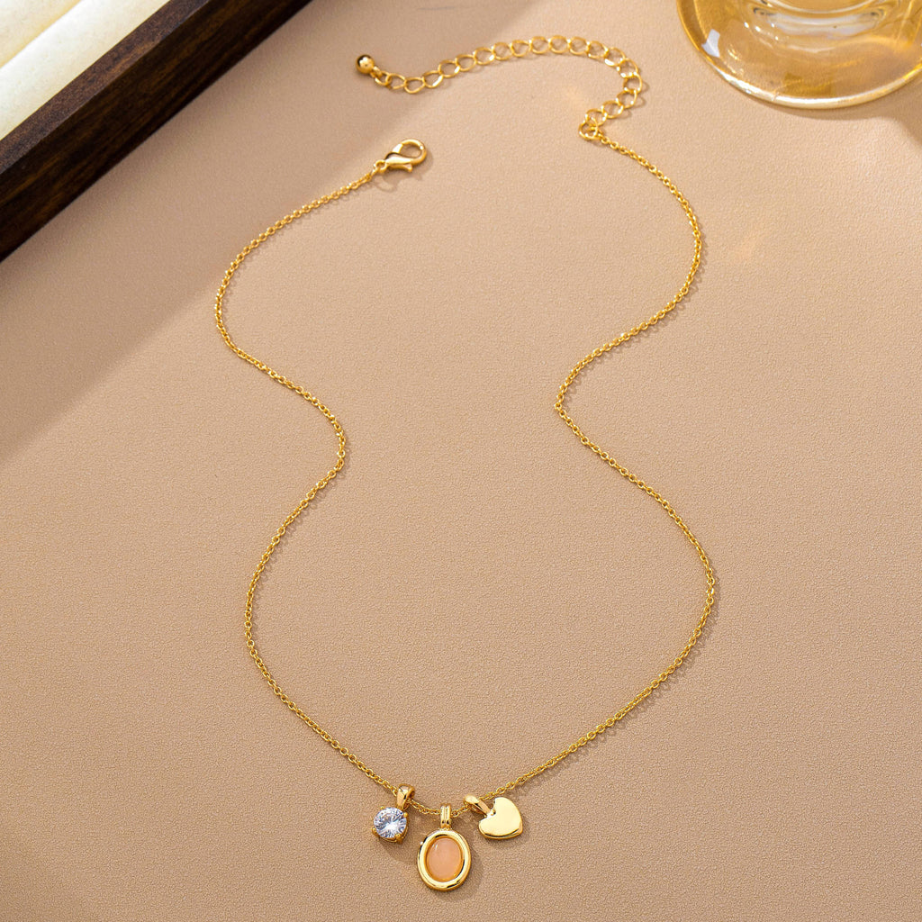 Golden Heart & Pink Charm Necklace