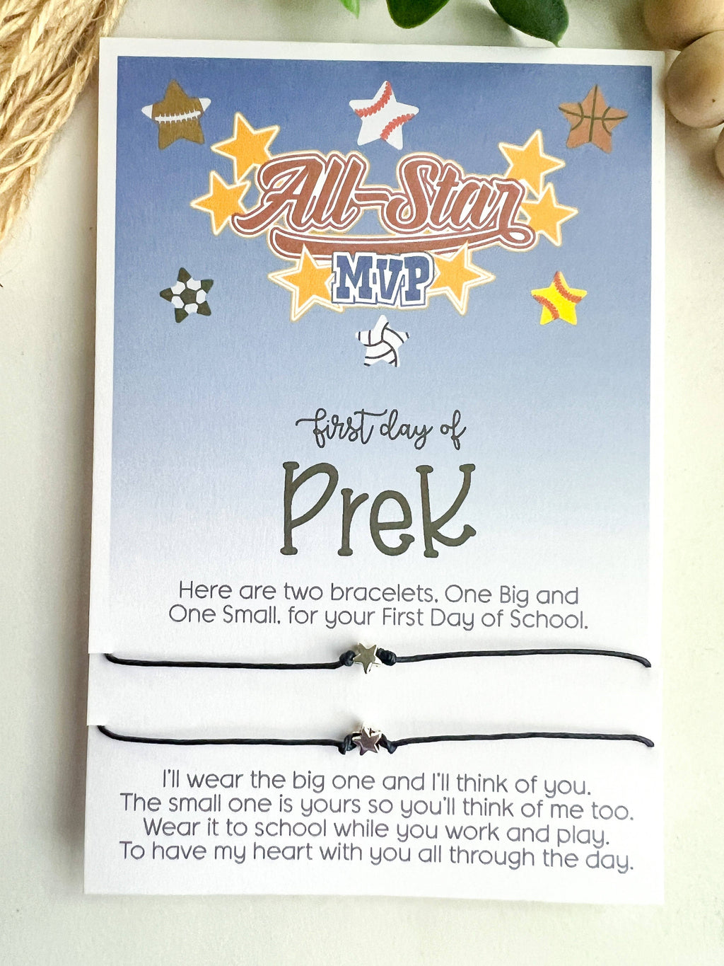 ⭐ First Day of Pre-K Bracelet Mommy & Me Set – All-Star MVP ⭐