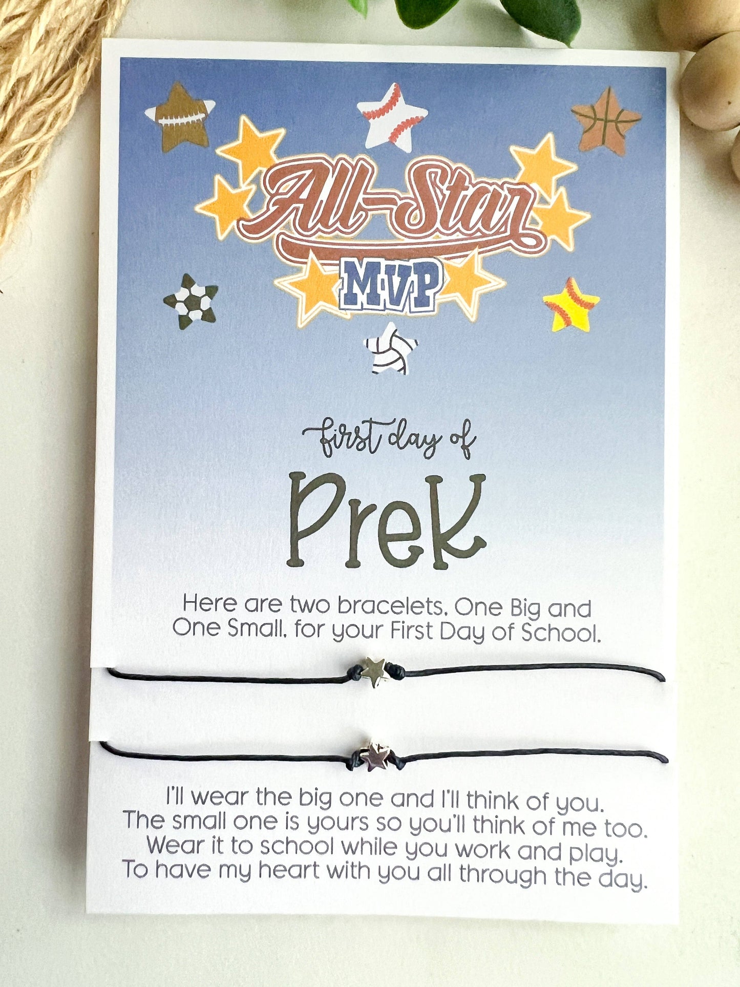 ⭐ First Day of Pre-K Bracelet Mommy & Me Set – All-Star MVP ⭐