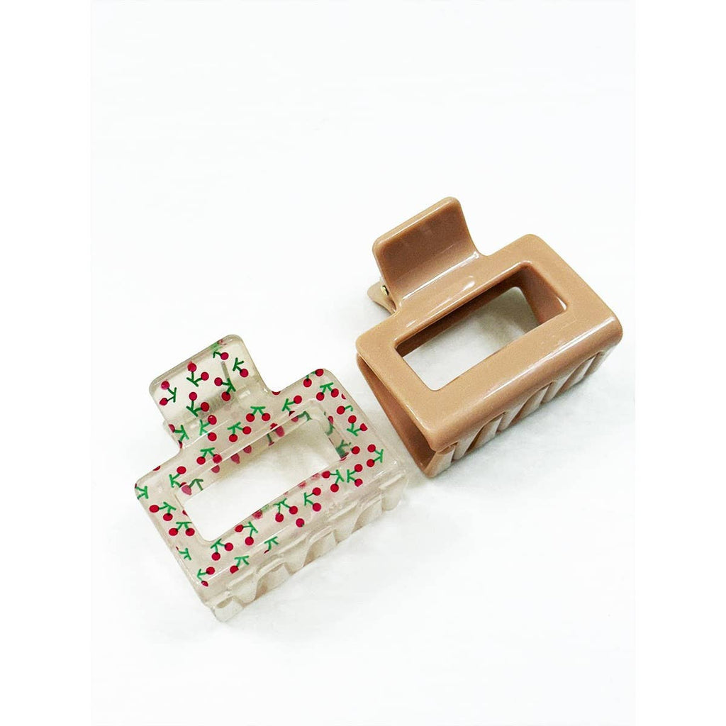 Solid Matt and Cherry Print Combo Medium Hair Claw