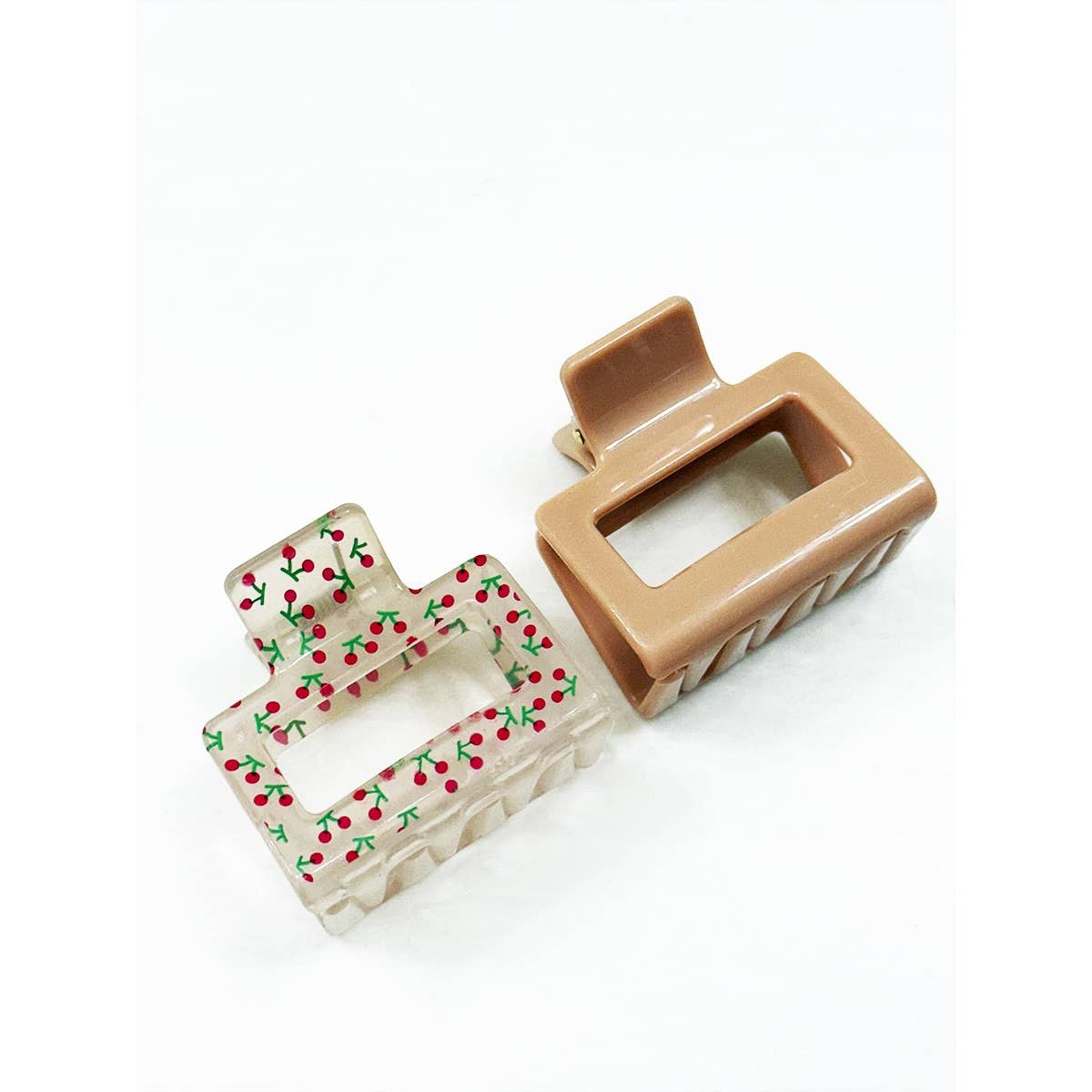 Solid Matt and Cherry Print Combo Medium Hair Claw