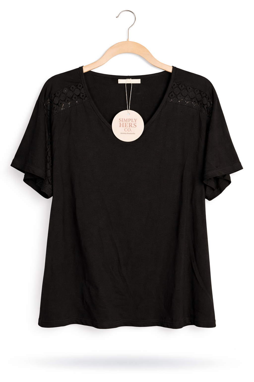 Black Lace Detail V-Neck Top Plus Size