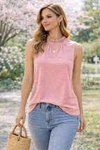 Blush Textured Ruffle Neck Button-Back Top