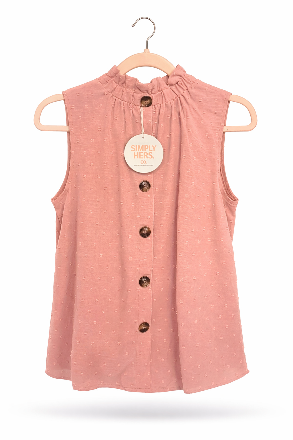 Blush Textured Ruffle Neck Button-Back Top