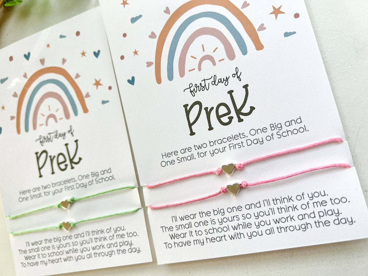 🌈 First Day of Pre-K Matching Bracelet Set – Pink Heart Edition 💖