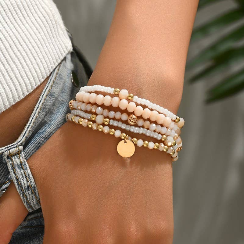 Blush Pink & Gold Beaded Bracelet Stack