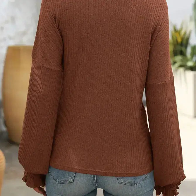 Autumn Mocha Ruffle Sleeve Top 🍂🤎