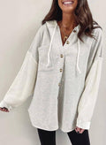 Cozy Contrast Sleeve Hooded Shacket 🤍✨
