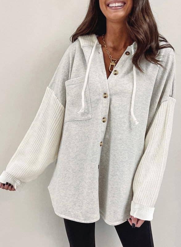 Cozy Contrast Sleeve Hooded Shacket 🤍✨