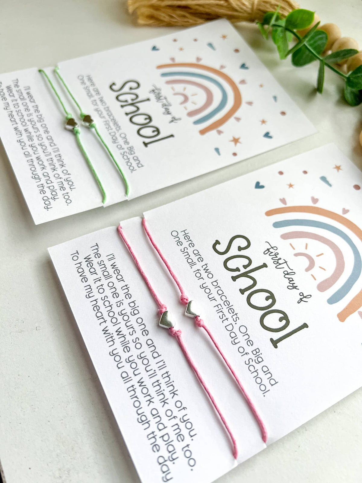 🌈 First Day of School Matching Bracelet Set – Aqua Heart Edition 💙