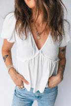 Textured Knit V Neck Back Bow Knot Top | S-XL