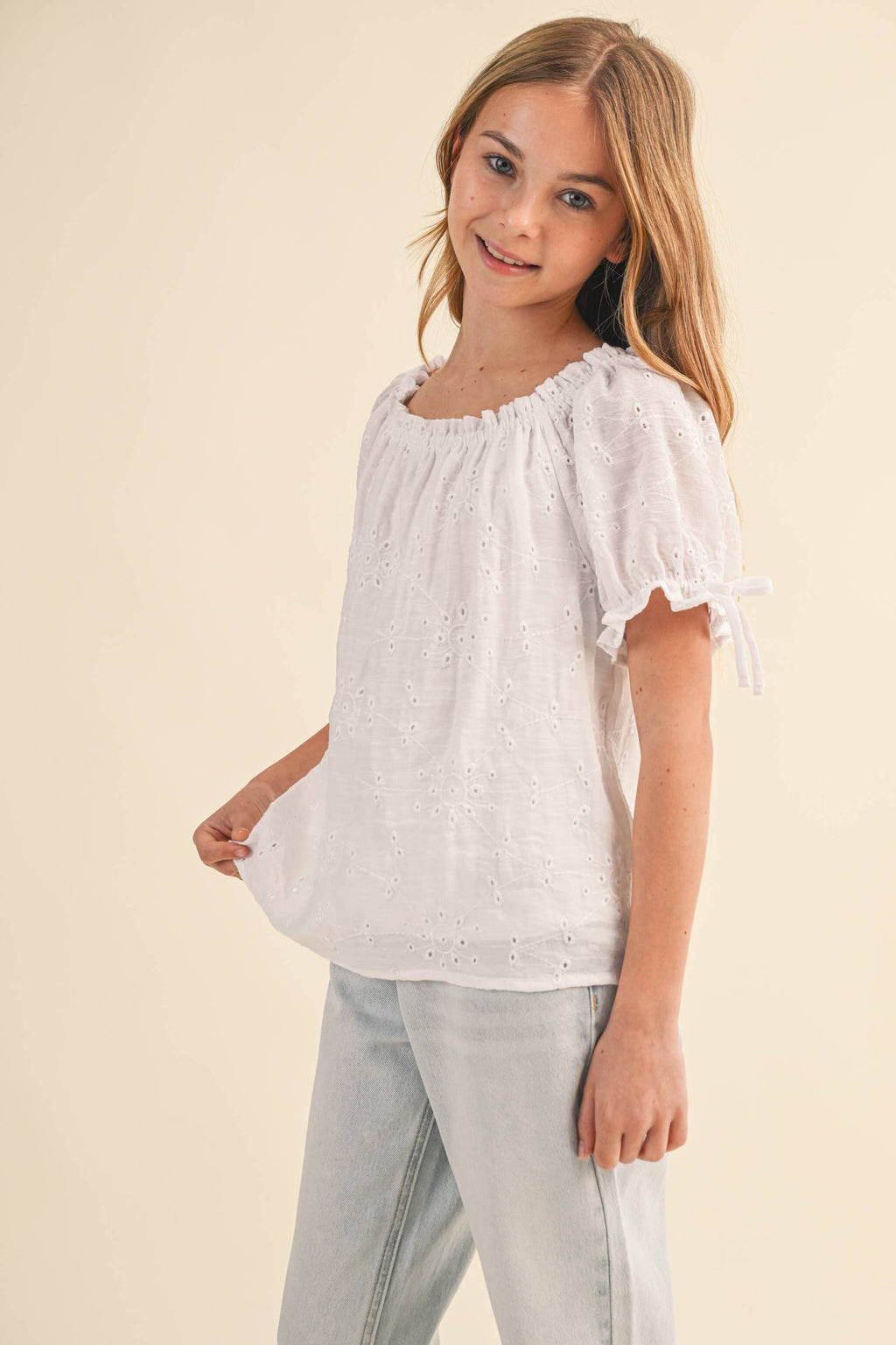 Sweet Summer Eyelet Peasant Top – Tween Girls