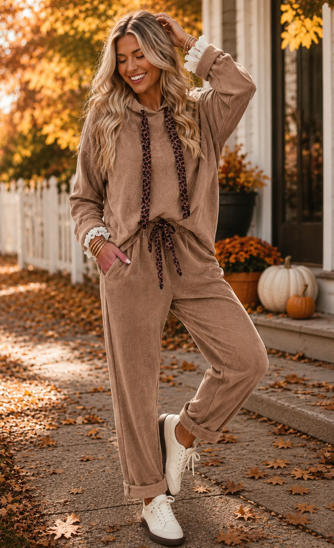 Cozy Mocha Leopard Print Lounge Set