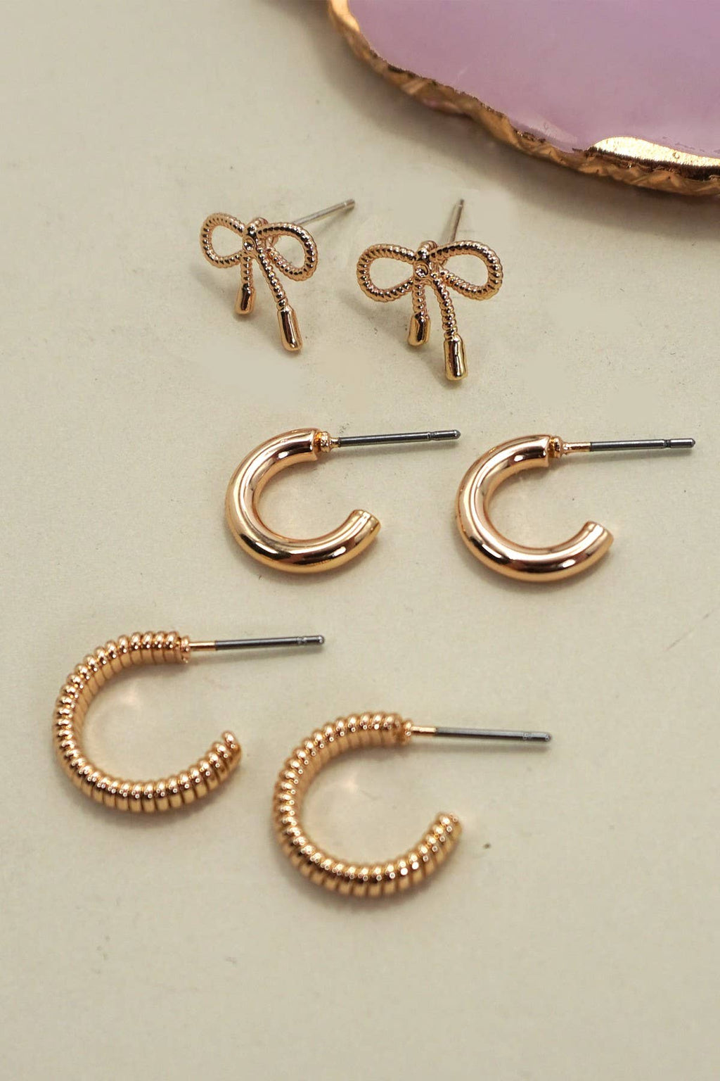 Golden Bow & Hoop Earring Set