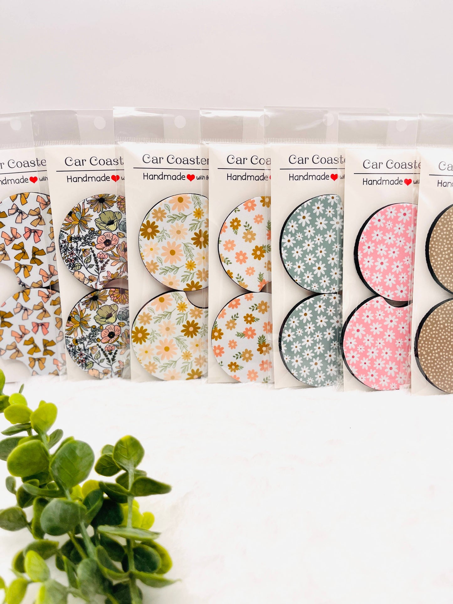 Car Coasters – Set of 2 | Neutral Floral & Bow Prints Summer