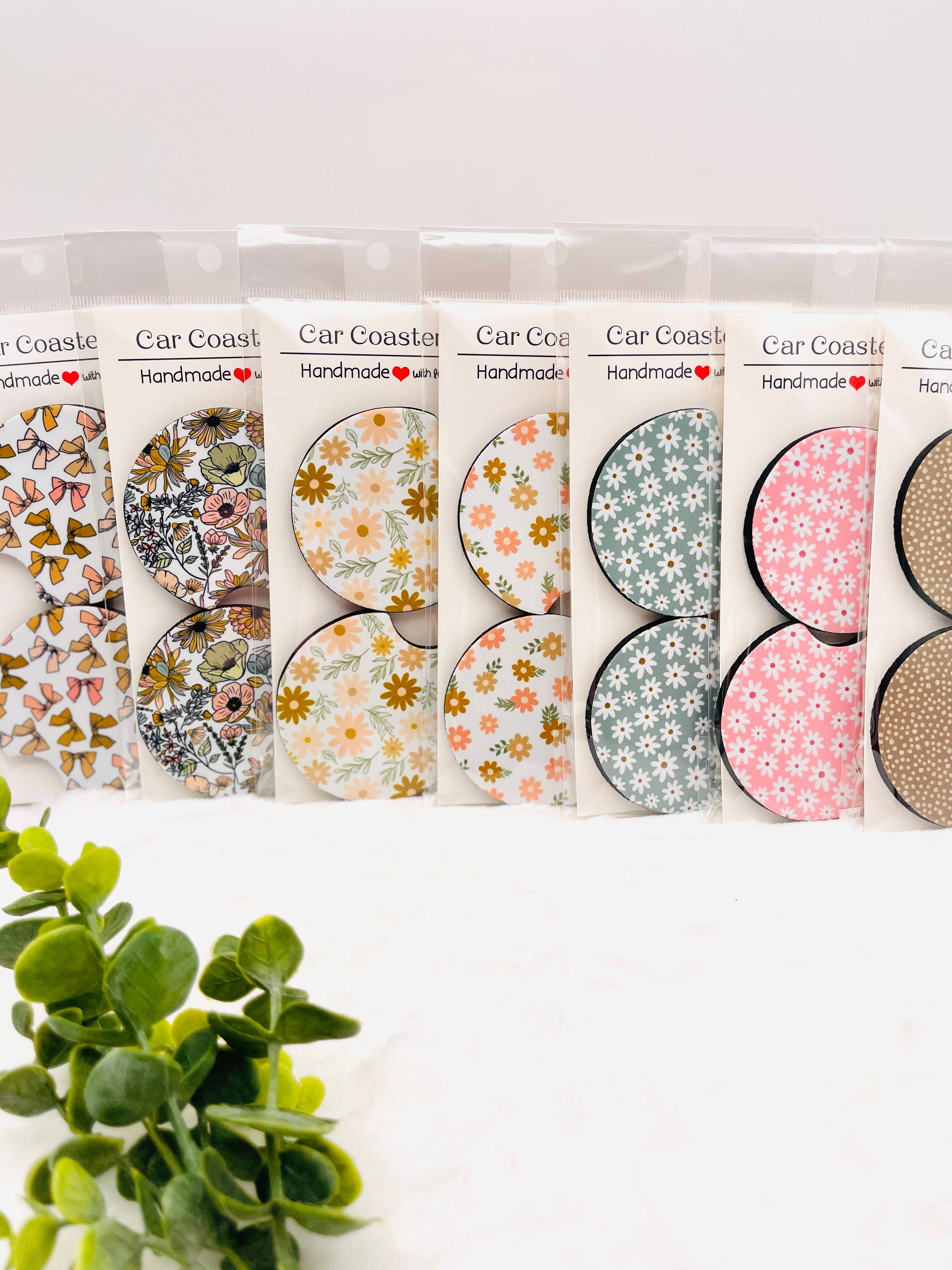 Car Coasters – Set of 2 | Neutral Floral & Bow Prints Summer
