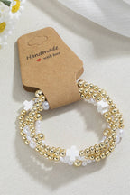 Multi Layered Cross Pearl Decor Beaded Elastic Bracelet