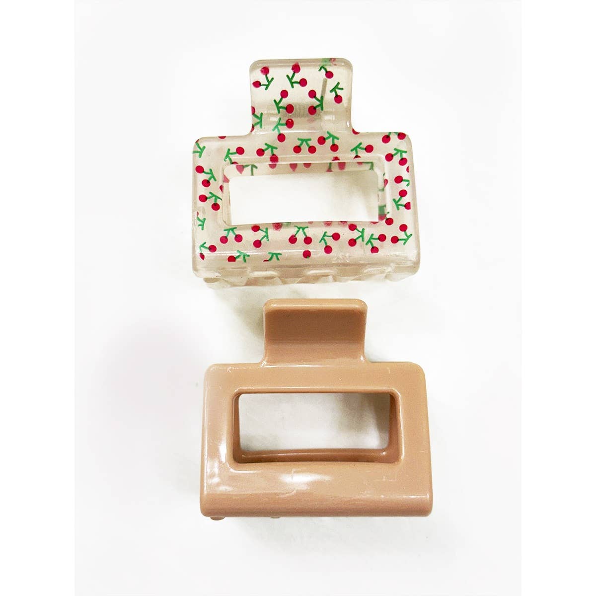 Solid Matt and Cherry Print Combo Medium Hair Claw