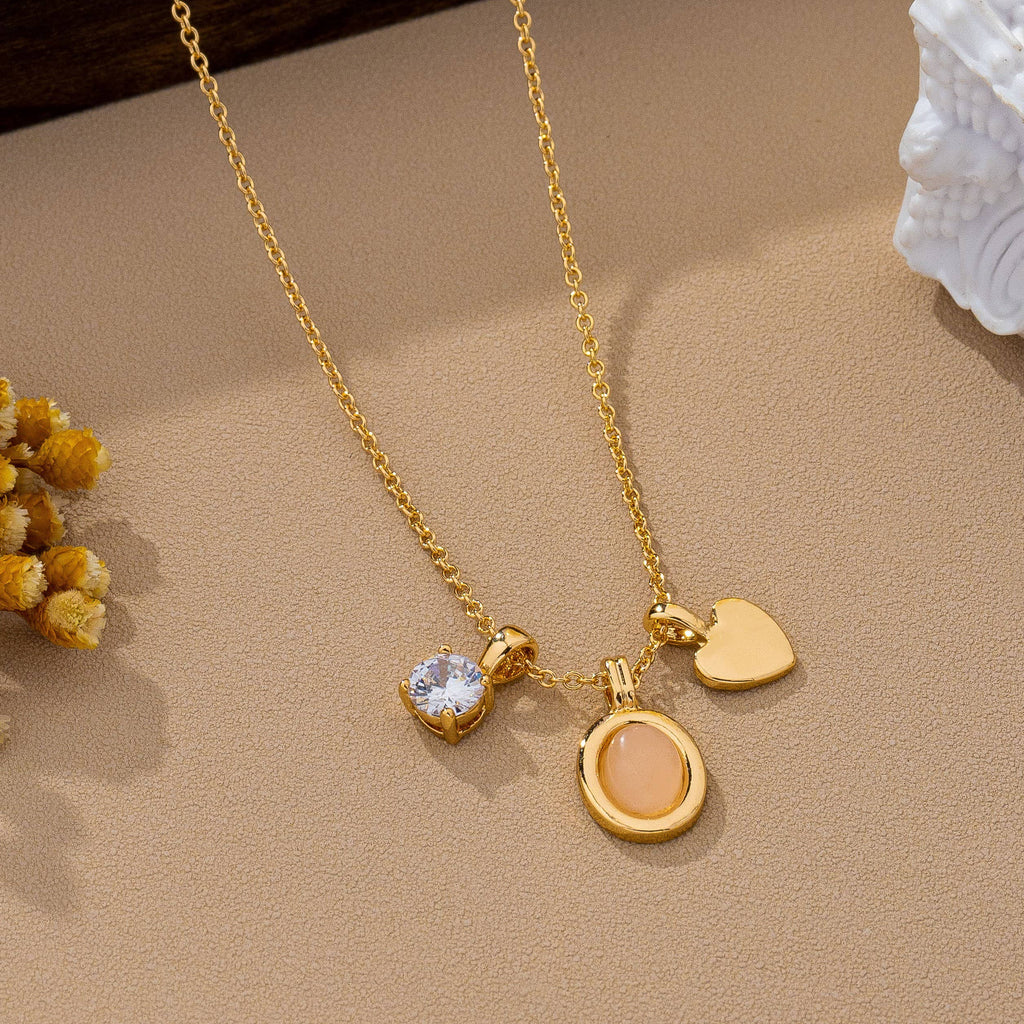 Golden Heart & Pink Charm Necklace