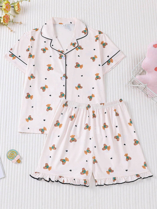 Girls Teddy Bear Pajama Set