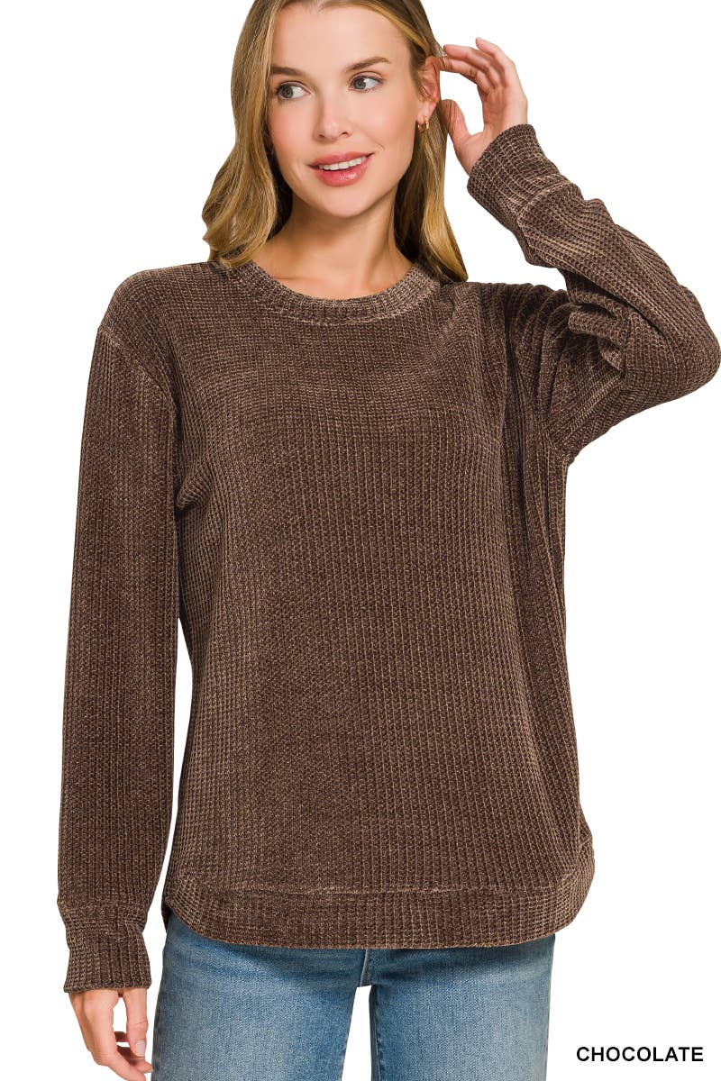 Chocolate Waffle Knit Pullover