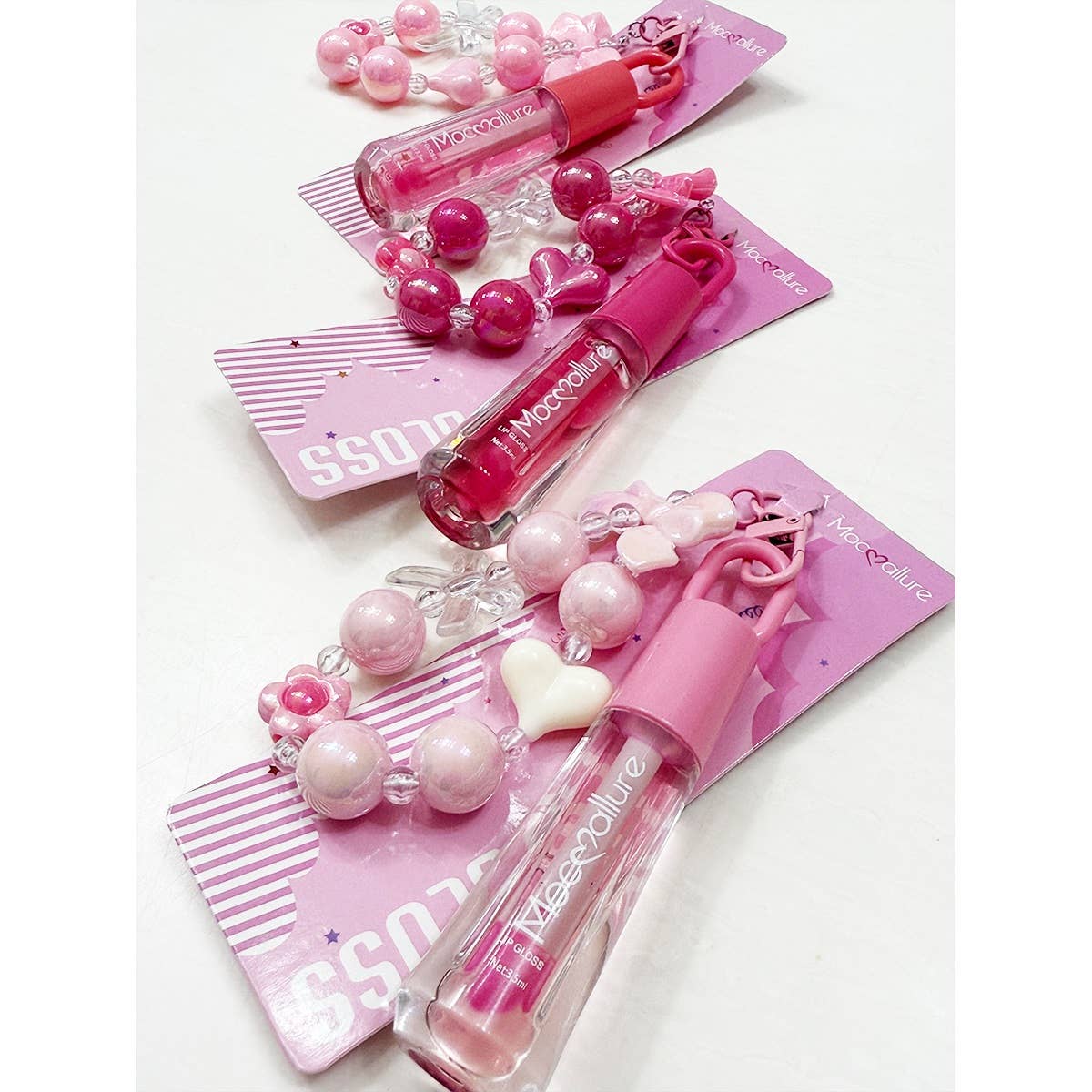 Cute Bow Charm Keychain with Scented Lip Gloss Set