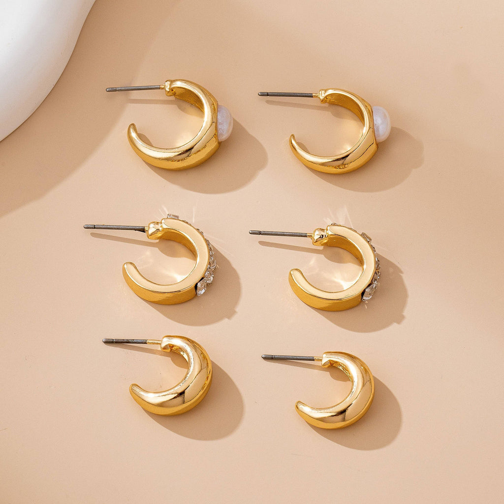 Gold, Pearl & Sparkle Hoop Earring Set