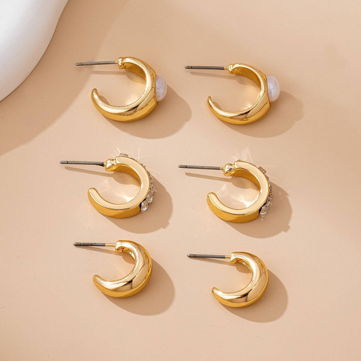 Gold, Pearl & Sparkle Hoop Earring Set