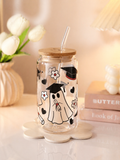 Graduation Ghost Glass Can Cup with Bamboo Lid & Glass Straw