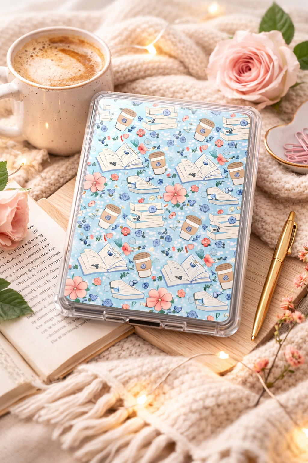 Blue Bookish Pattern Kindle Insert