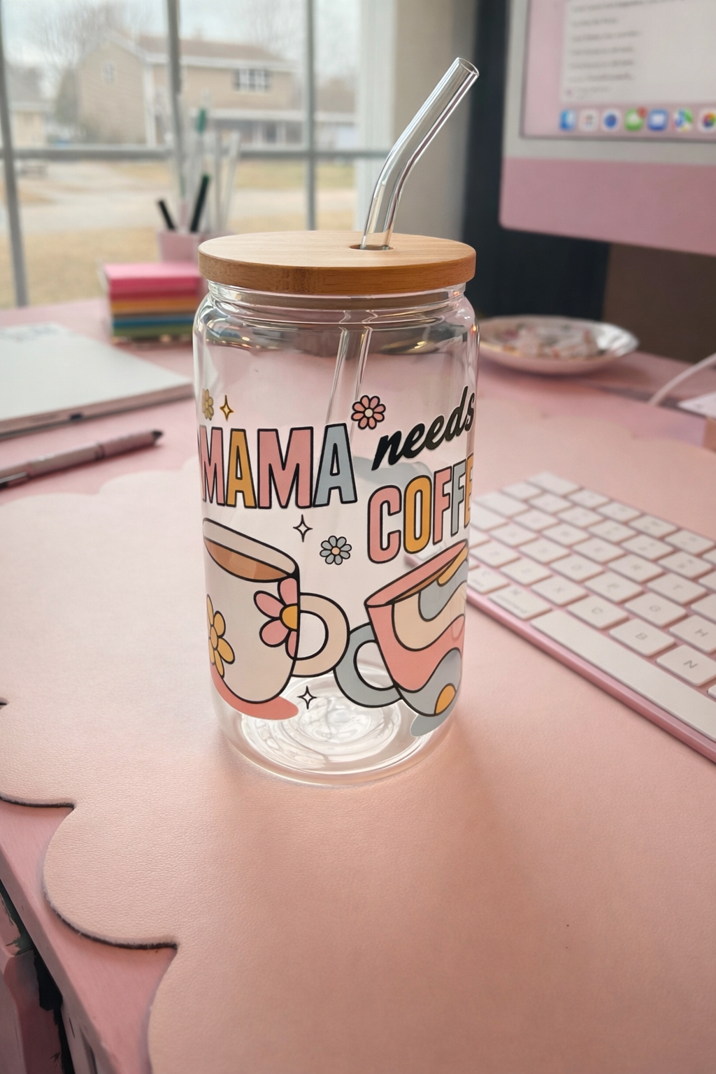 Mama Needs Coffee – 16oz Glass Can Cup