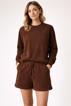 Chocolate Lounge Set – Cozy Crewneck & Shorts Set