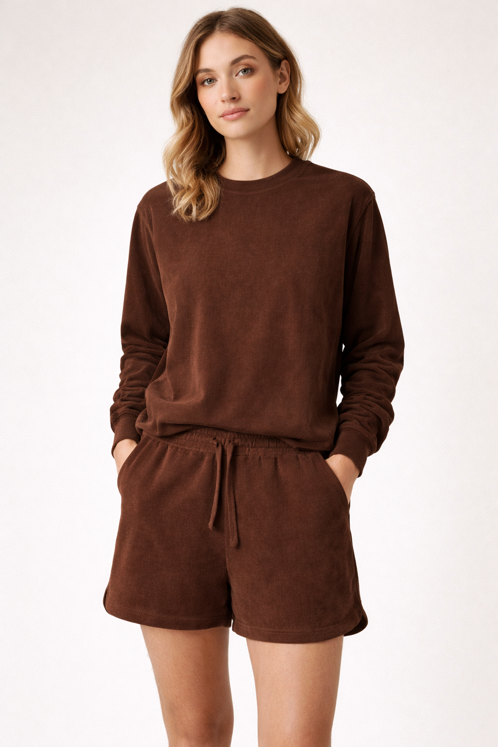 Chocolate Lounge Set – Cozy Crewneck & Shorts Set
