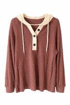 Cozy Contrast Waffle Knit Hoodie- Light Weight