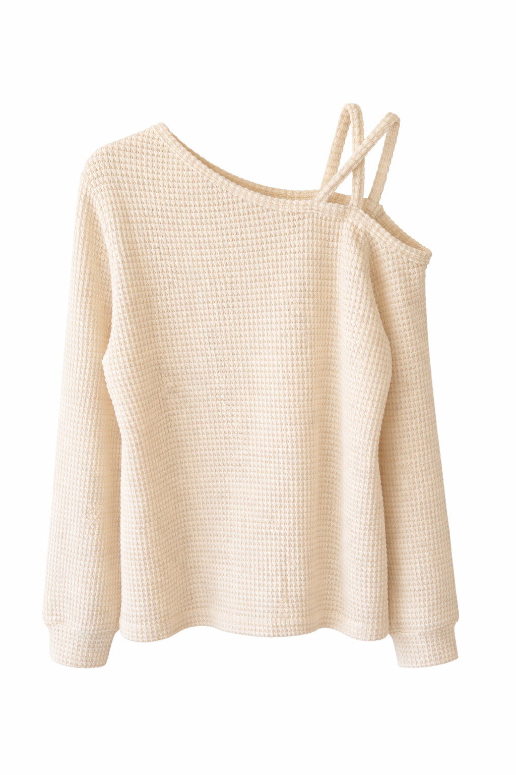 Cozy One-Shoulder Waffle Knit Top- Light Weight